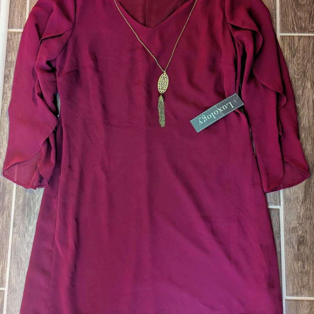 Luxology Red Sheath Dress with Flutter Sleeves for Weddings